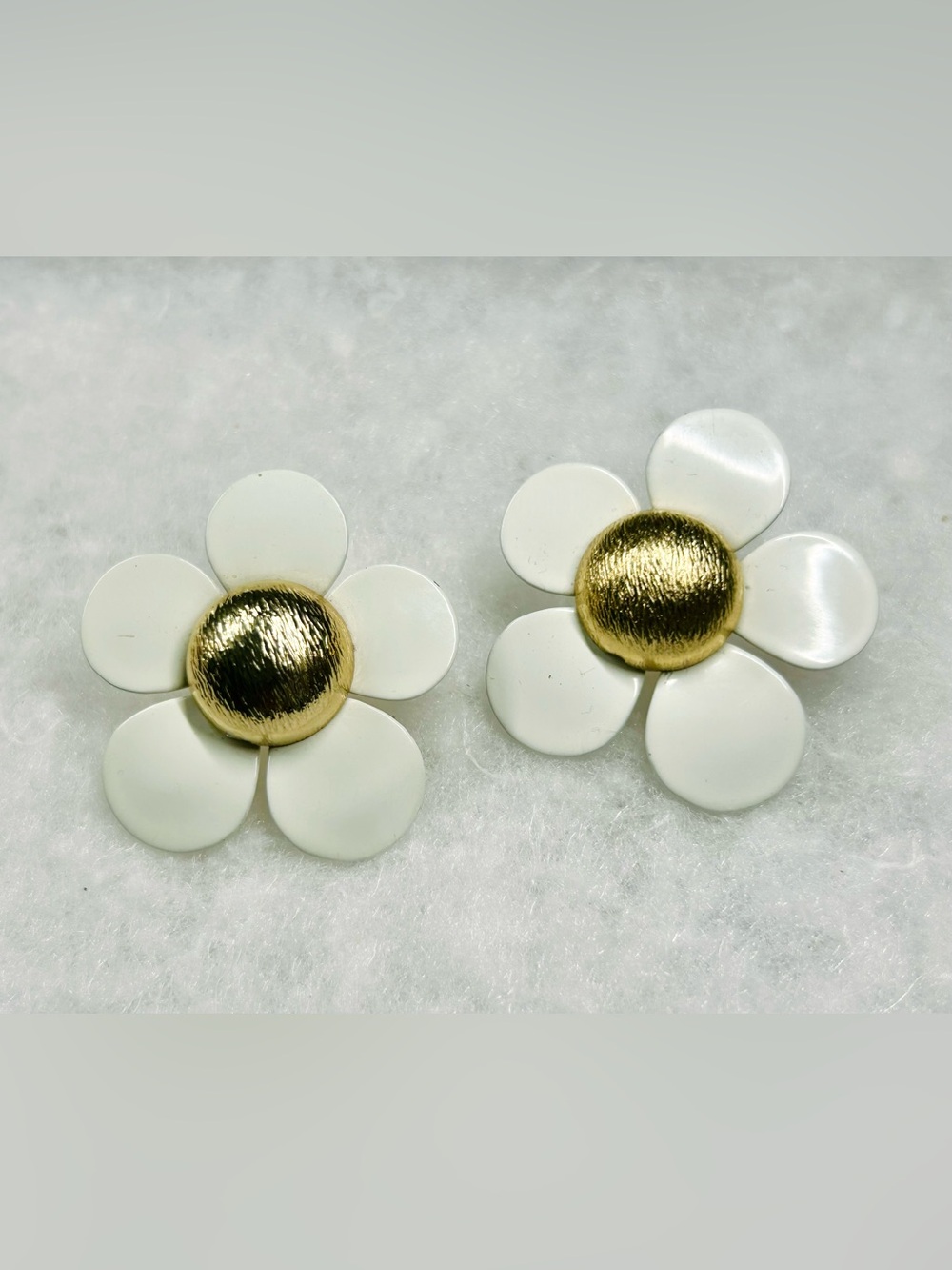 White and Gold Flower Stud Earrings - Women's Jewelry
